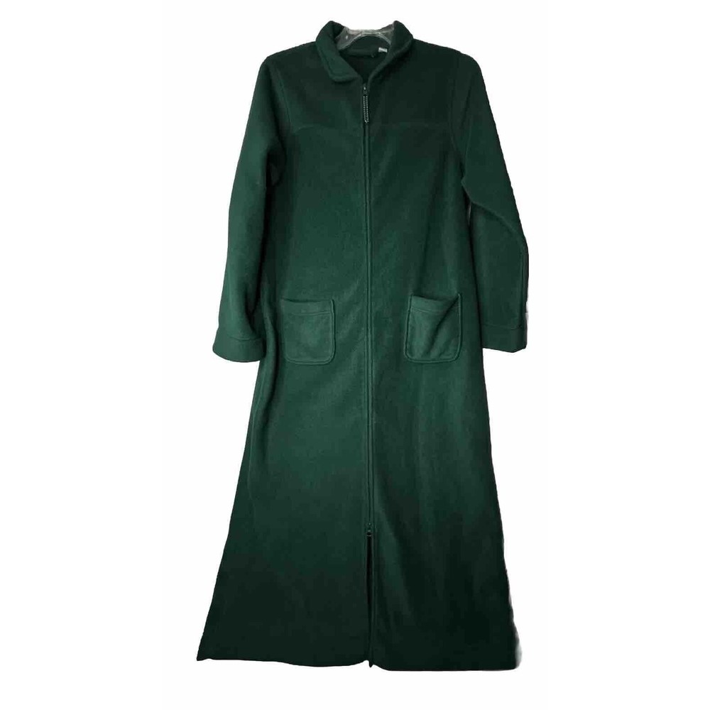 VTG LLBean Fleece Full Length Robe Womens L Reg Full Zip - Rich Green EUC